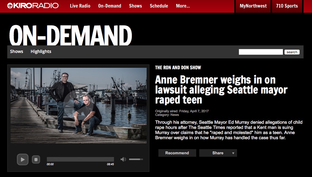 Anne Bremner weighs in on lawsuit alleging Seattle mayor raped teen.