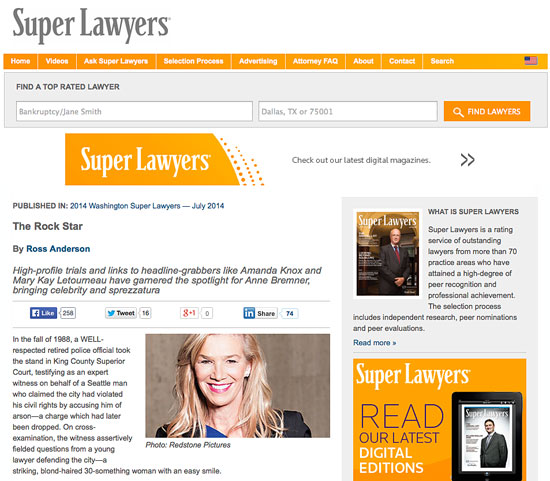Super Lawyers article on Anne Bremner titled Rock Star